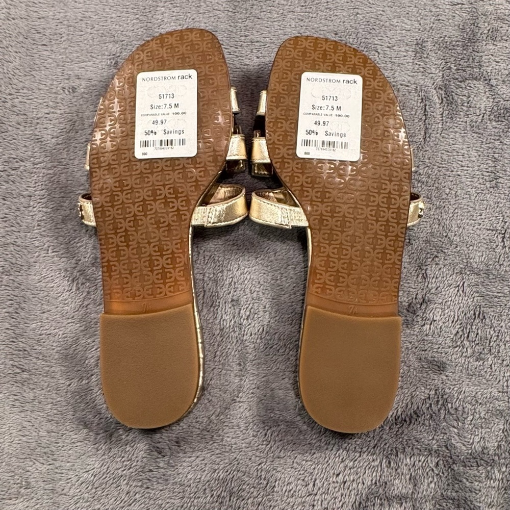 Sam Edelman Metallic Gold Slide Sandals - Picture 2 of 6